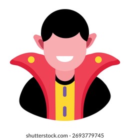 Un icono de estilo plano que muestra el traje de vampiro