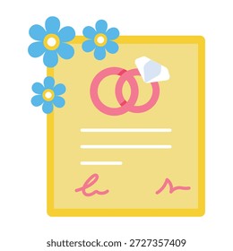 A flat style icon showing a wedding contract