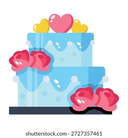 Un icono de estilo plano que muestra un pastel de boda