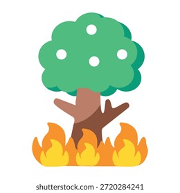 Un icono de estilo plano que muestra un incendio forestal