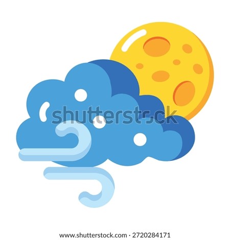 A flat style icon showing windy night