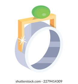 Flat style icon of silver fantasy ring with gemstone on top 
