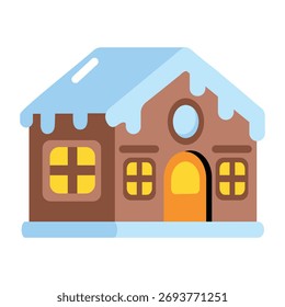 Un icono de estilo plano de la casa de invierno nevada