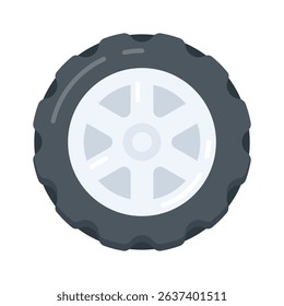 A flat style icon of spinning car wheel design