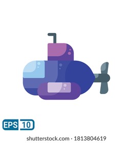 flat style icon of submarine isolated on white background. Editable color. EPS 10
