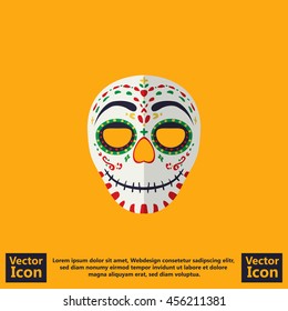 Flat style icon with sugar skull mexican mask symbol