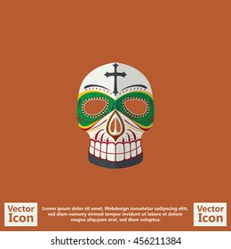 Flat style icon with sugar skull mexican mask symbol