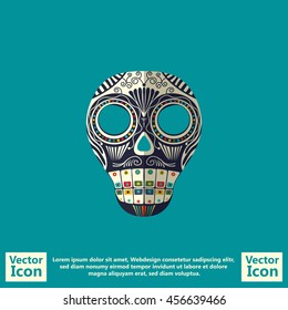 Flat style icon with sugar skull mexican mask symbol