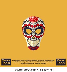 Flat style icon with sugar skull mexican mask symbol