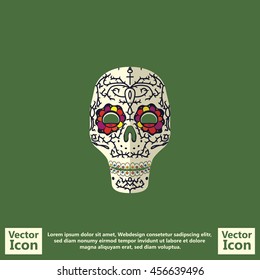 Flat style icon with sugar skull mexican mask symbol