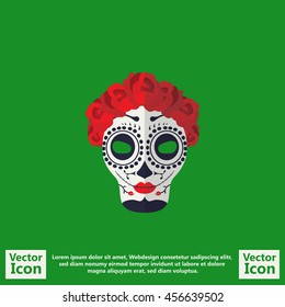 Flat style icon with sugar skull mexican mask symbol