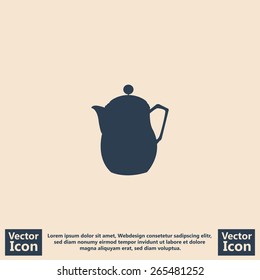 Flat style icon with tea kettle pot symbol