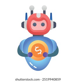 Un icono de estilo plano de robot comercial  