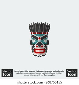 Flat style icon with tribal mask symbol