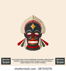 Flat style icon with tribal mask symbol