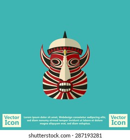 Flat style icon with tribal mask symbol