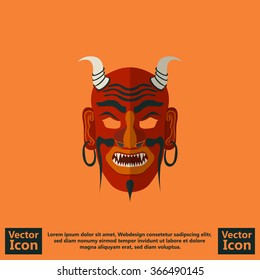 Flat style icon with tribal mask symbol