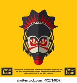 Flat style icon with tribal mask symbol