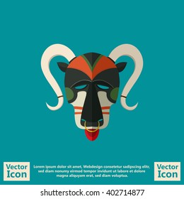 Flat style icon with tribal mask symbol