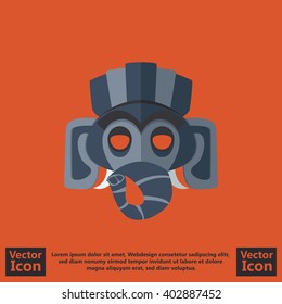 Flat style icon with tribal mask symbol