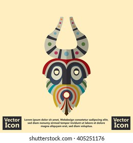 Flat style icon with tribal mask symbol