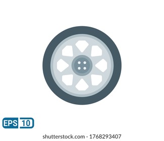 flat style icon of wheel isolated on white background. Editable color. EPS 10