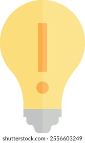 Flat style icon of a yellow lightbulb with an exclamation mark inside, symbolizing a bright idea or alert, with simple, clean lines and a minimalist design.