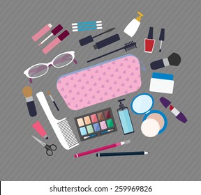 Flat style icons set. Vector illustration. Beauty, spa, cosmetic and make up elements isolated on dark background