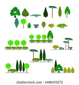 Flat style icons of various trees , bushes and compositional templates for your design. Vector illustration.
