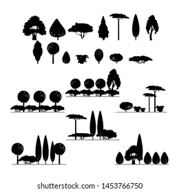 Flat style icons of various trees , bushes and compositional templates for your design. Vector illustration.
