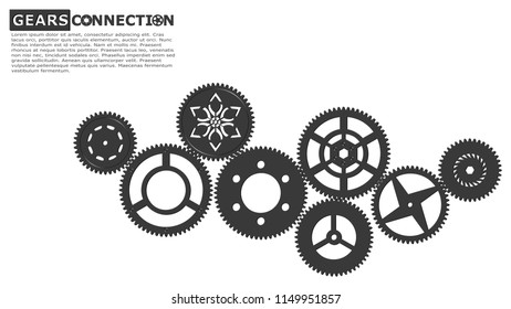 Flat style icons vector illustration. Gears connection background.