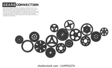 Flat style icons vector illustration. Gears connection background.