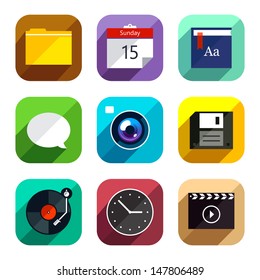 Flat style icons vector set isolated on white. Graphic user interface modern elements. Vector illustration. 