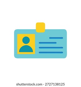 Tarjeta de Identificación de estilo plano con la imagen del empleado y la información de identificación que se muestra en un diseño moderno. Predominantemente azul, amarillo y turquesa.
