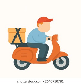 Flat Style Illustrated Delivery Man Riding Orange Scooter Transportation Illustration