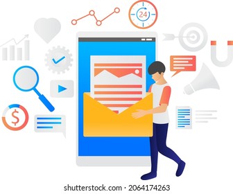 Flat style illustration about email marketing