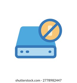 Flat style illustration of access denied storage drive icon. Light and dark blue scheme with cream color fill.
