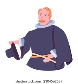 Flat style illustration of an american puritan 