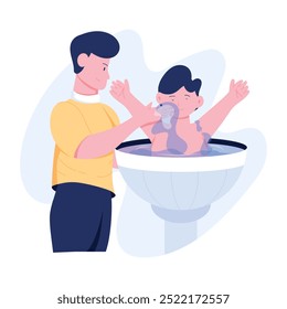 Una ilustración de estilo plano del bautismo