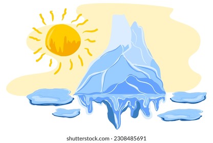 Flat style illustration of a big isolated iceberg. Climate change. Global warming illustration. Perfect for infographic design, travel concepts, and environmental themes
