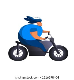 flat style illustration biker character riding a motorbike