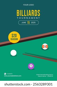 Flat Style Illustration of Billiards Game for Social Media Flyer Templates