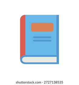Ilustración de estilo plano de un libro azul con una etiqueta naranja, diseño limpio y minimalista.