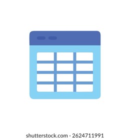 Flat style illustration of a blue grid template icon with clean design elements. Perfect for data visualization.