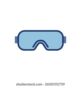 Flat style illustration of blue ski goggles, isolated on a White Background. Minimalist design for sport related graphic projects.