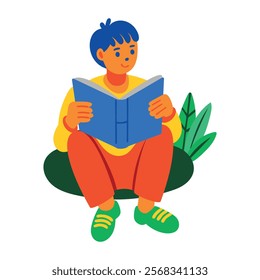 A flat style illustration if book reading character