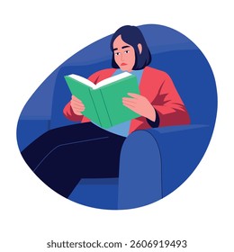 A flat style illustration of a bookworm reading a book