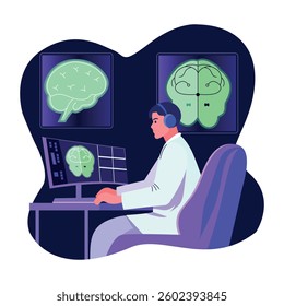 A flat style illustration of a brain scientist 