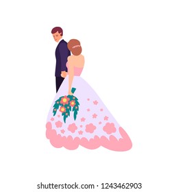 Flat style illustration with bride and groom