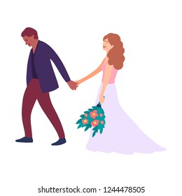 Flat style illustration with bride and groom